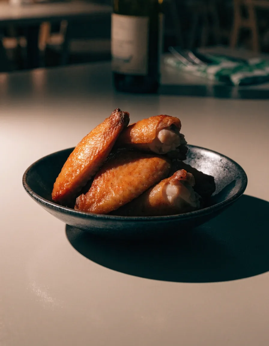 Chicken wings served simply in a shallow bowl