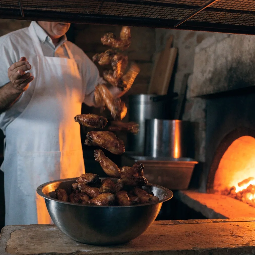 Roasted chicken wings served for sharing