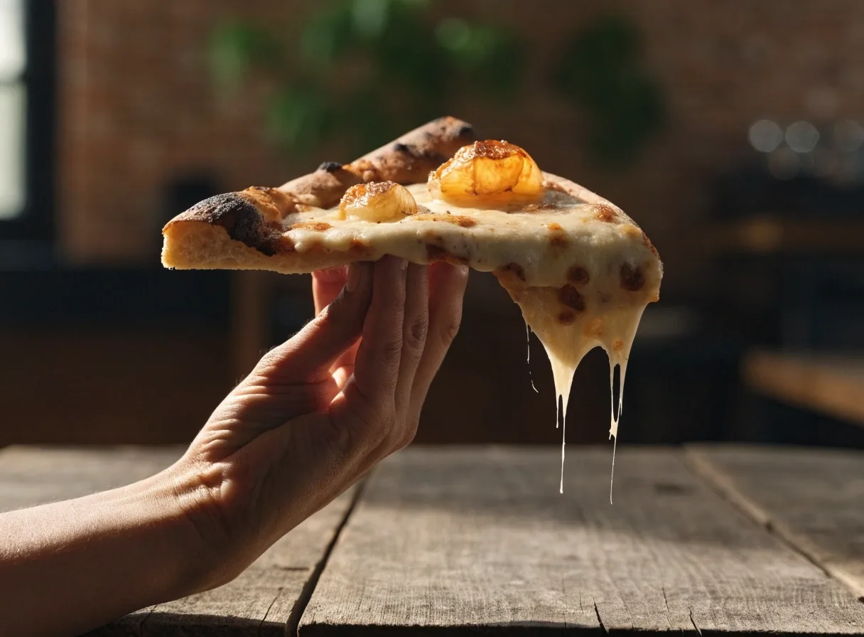 White pizza with garlic and melted cheese