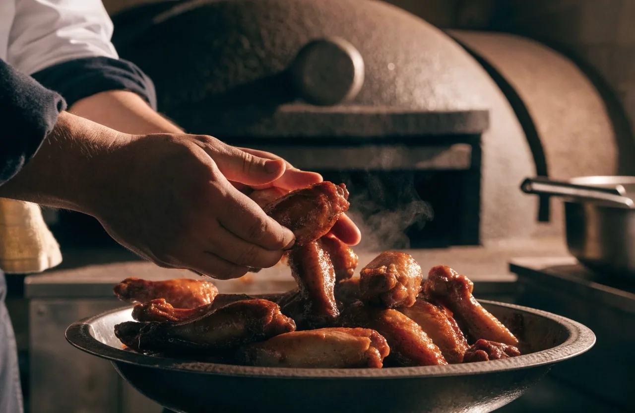 Roasted chicken wings in a shallow bowl
