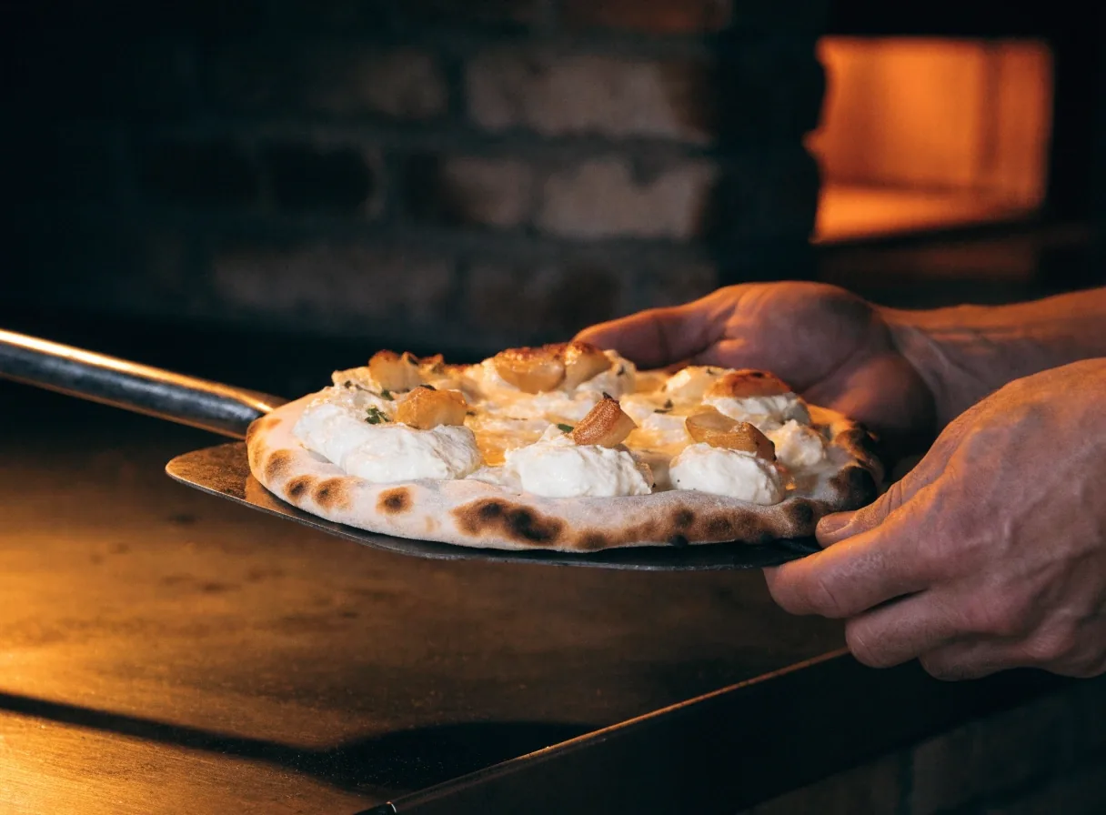 White pizza with cheese and garlic
