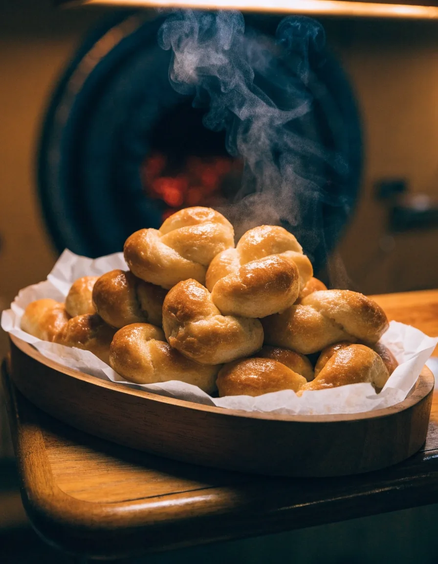 Garlic knots in a paper-lined tray