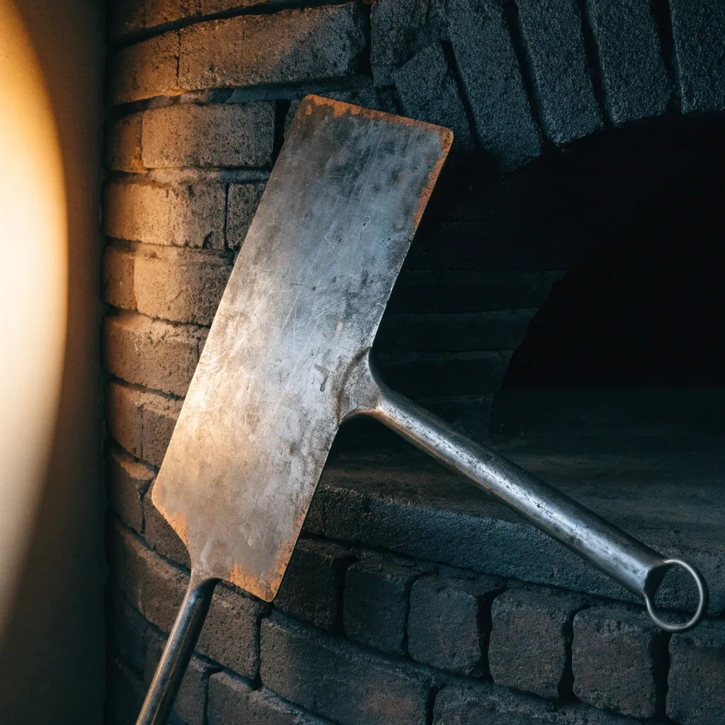 Glowing coal bed inside a dark oven mouth